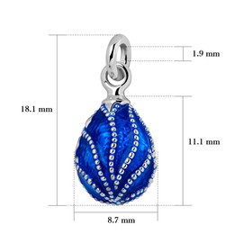 Quiges Woman Faberge Style Russian Egg Pendant Dots Waves Blue Enamel Silver Plated Classic Locket, Tin pewter enamel