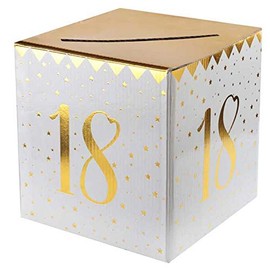 CHAL Urn Money Box Birthday 18 Years White and Gold Metallic