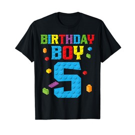 Master Builder 5th Birthday Boy 5 Five Year Building Bricks T-Shirt