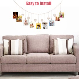 Jasfyee Wall Hanging Photo Display, Hanging Photo Display Wall Decoration with 9 Wooden Clips, 54 Inch Heart-Shaped Wall Decoration for Hanging Photo Postcards, Bedroom, Bathroom, Living Room