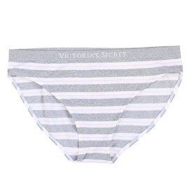 Victoria's Secret Panties Seamless Logo Waistband Bikini (White Gray Stripes, S)