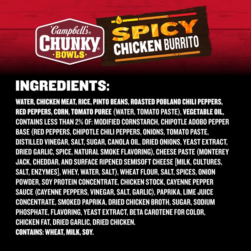 Campbell’s Chunky Spicy Chicken Burrito Soup, 15.25 oz Bowl
