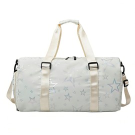 Jupkem Star Pattern Sports Duffle Bag for Women Travel Gym Weekender Overnight Bags with Shoe Compartment and Wet Pocket (White)