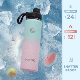 COKTIK 32 oz Sports Water Bottle With Straw,2 Lids, Stainless Steel Vacuum Insulated Water Bottles,Leakproof Lightweight, Keeps Cold and Hot, Great for Travel, Hiking, Biking, Running (Blush)