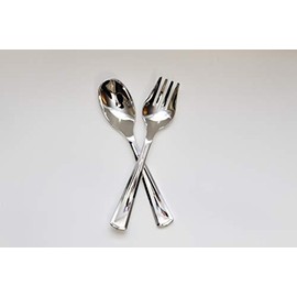 Plastic Silver Disposable Large Fork and Spoon Serving Set