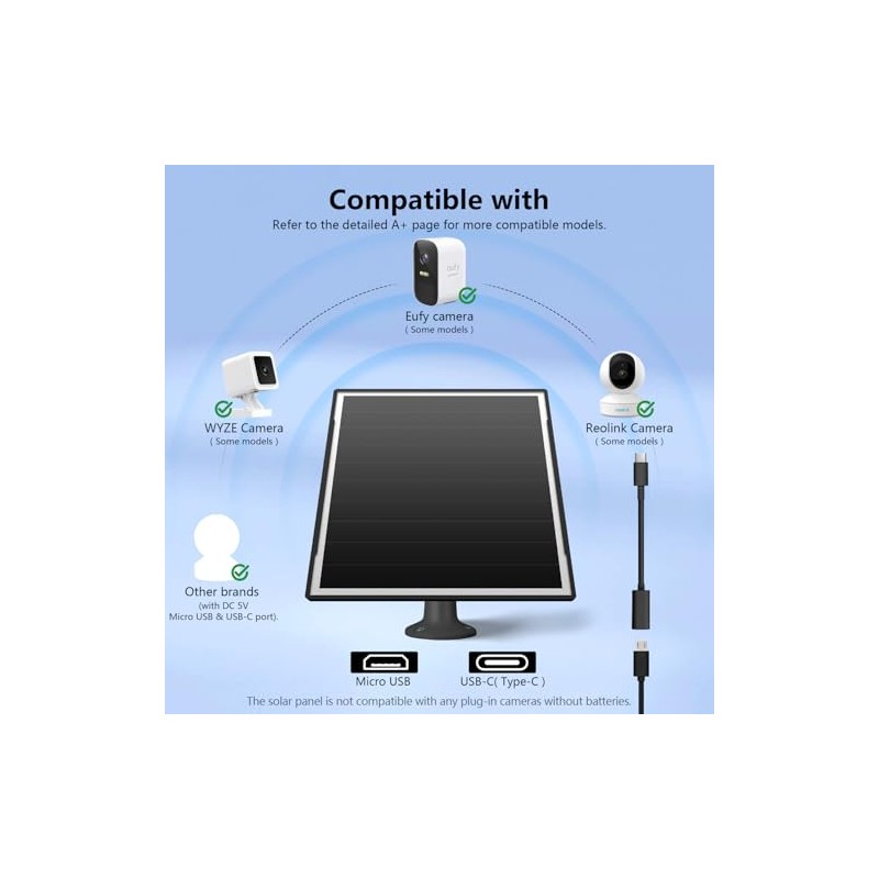 8W Solar Panel Charger for Outdoor Security Cameras - Fast