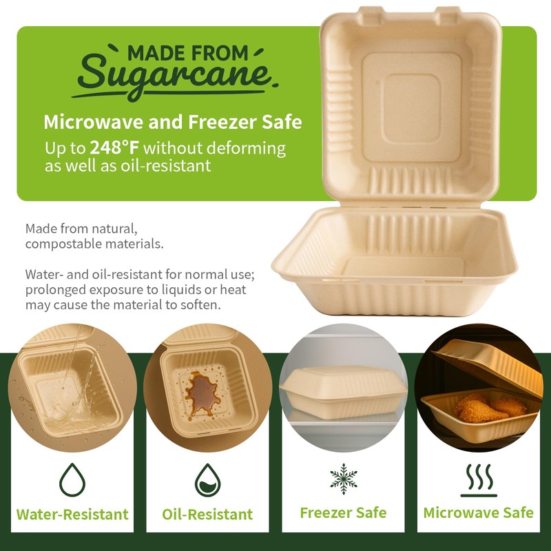 Lxins ECO 9x9 Inch To Go Boxes 75 Pack, Compostable
