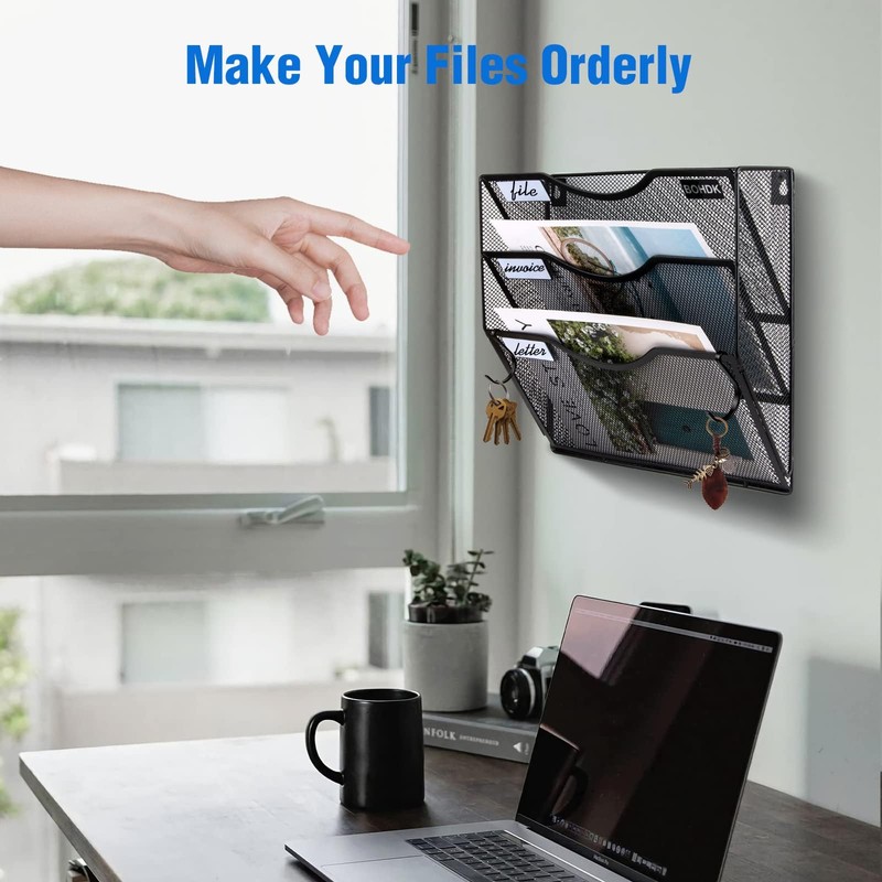 Wall File Organizer, 3 Tire Hanging File Folder Mail Organizer,