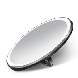 simplehuman Sensor Mirror, Lighted Compact Makeup Magnifying Mirror with Light, Round, Travel Size, Black Stainless Steel