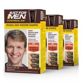 Just for Men Control GX Grey Reducing Shampoo for Lighter Shades of Hair, Blonde to Medium Brown, Gradual Hair Color with Keratin, 4 Fl Oz - Pack of 3 (Packaging May Vary)
