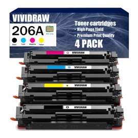 VIVIDRAW 206A Toner Cartridge (with CHIP) Replacement for HP 206A 206X W2110A W2111A W2112A W2113A for Color Pro MFP M283fdw M283cdw M255dw M283 M255 Printer (4-Pack)