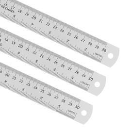 Kozelo 3pcs Ruler[30cm] Aluminum Metal Straight Metric English Ruler Conversion Table