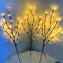 Lxcom Lighting luces de rama LED 3 paquetes de luces conectadas 60 LEDs ramas artificiales marrones iluminadas con USB enchufables, ramas decorativas de sauce para fiesta y boda, luz blanca cálida
