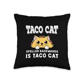 Foodie Tacos Taco Mexican Food Lover Clothing Taco Cat Mexican Food Lovers Throw Pillow, 16x16, Multicolor
