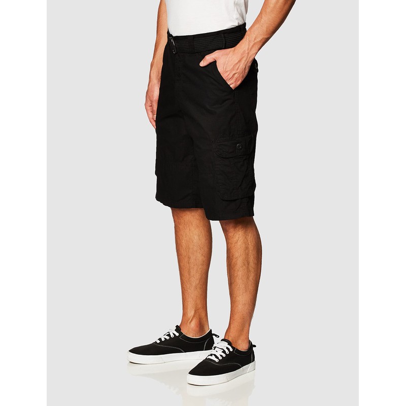 Southpole Men's Ripstop Belted Cargo Shorts, Black, 30