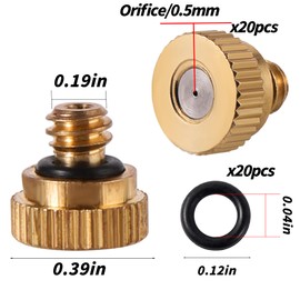 20 Pack Brass Misting Nozzles with 20Pc Brass Misting Nozzles O Ring,Heavy Duty Misting Nozzle 0.02" Orifice (0.5 mm)10/24 UNC for Outdoor Cooling System Dust Control