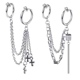 2 Piece Set Fake Earrings, Ear Cuff, Chain, Unisex, No Hole, Non-Hole Earrings, Korean Fashion, One Ear, Popular, Hypoallergenic, Storage Pouch Included, Unisex, Stainless Steel