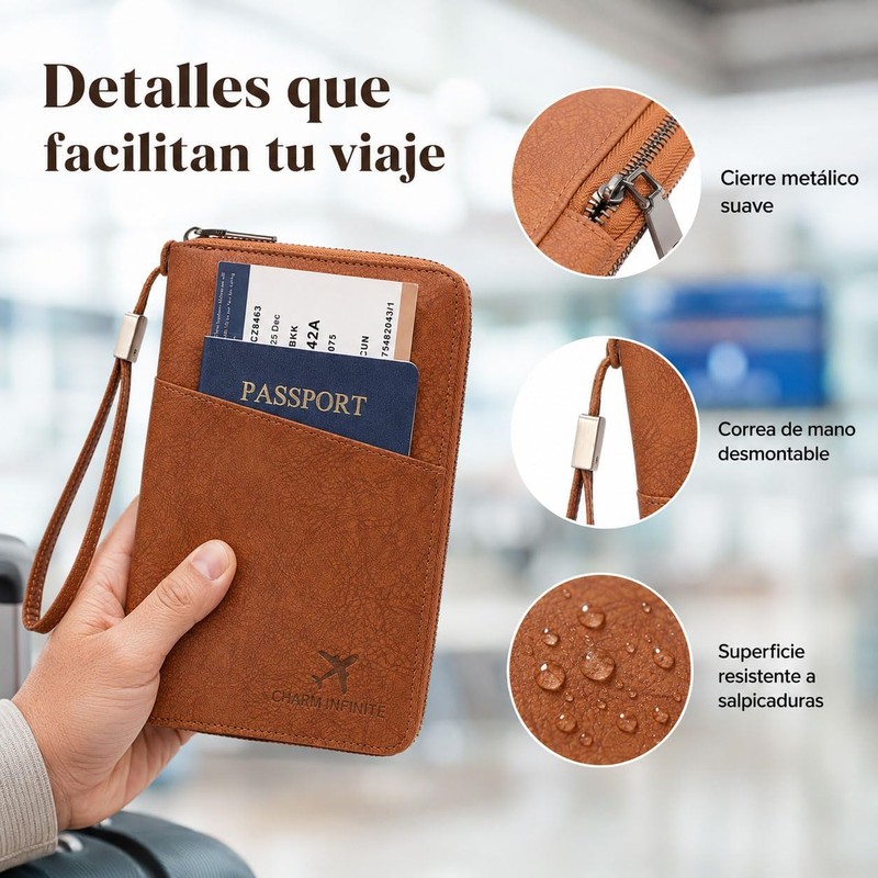Porta Pasaporte de Cuero PU con Bloqueo RFID y Gran