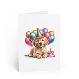 DistinctInk Greeting Card/Note Card - Golden Retriever puppy Birthday - PACK of 3