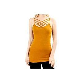 Seamless Triple Criss-Cross Front Cami (Multiple Colors & Sizes) (S/M, Desert Mustard)