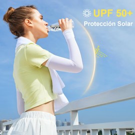 Duwinja UPF50+ Protección Solar Mangas de Brazo 4 Pares Seda de Hielo Unisex de Mangas de Brazo con Orificios para Pulgar, Protección UV Mangas para Golf, Bicicleta, Conducir, Pescar-Negro+Blanco