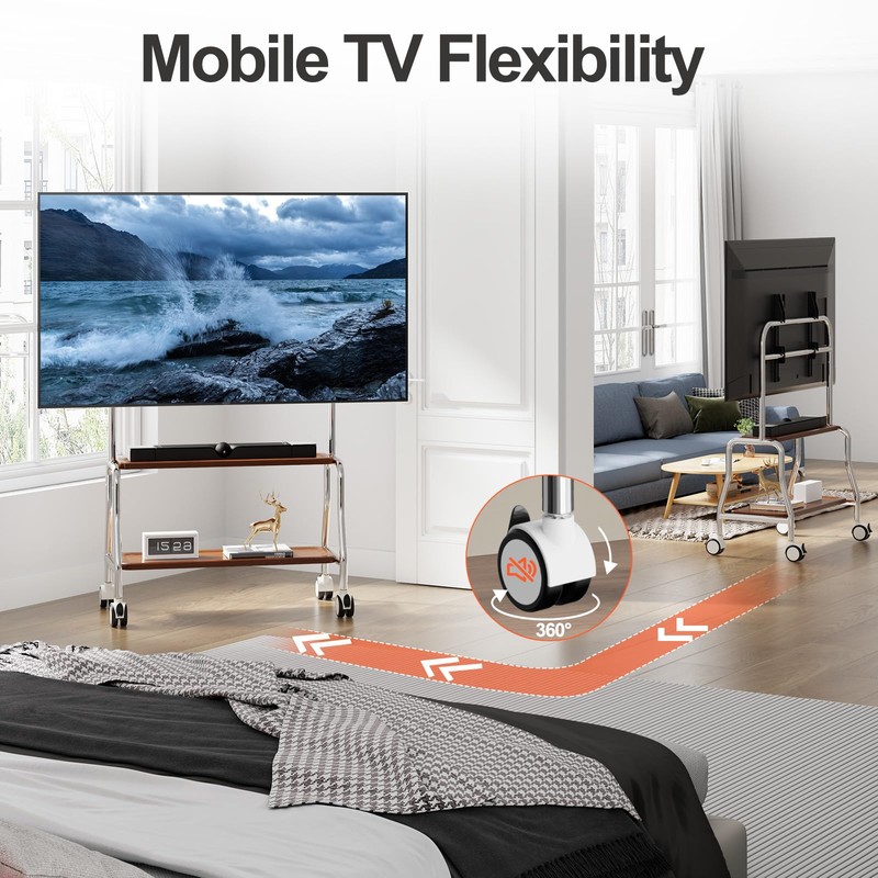Easel Rolling TV Stand for 32-75" TVs, Stainless Steel TV