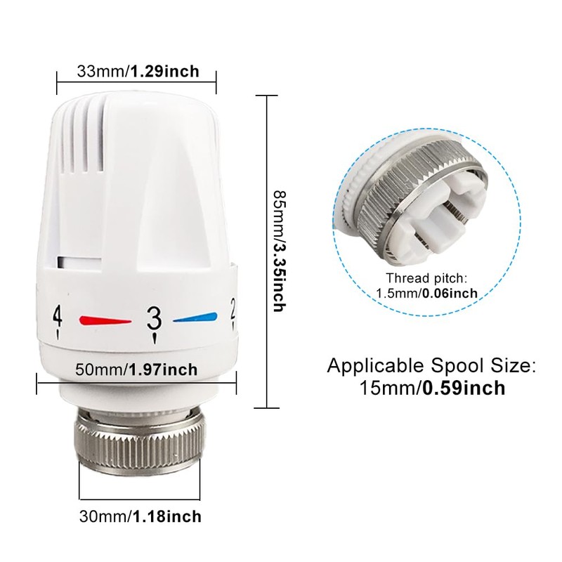 2Pcs Thermostatic Radiator Valve Head, M30 X 1.5 TRV Radiator