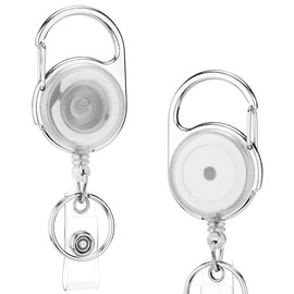 QREEL Badge Clips Retractable, Badge Holder Clip, Retractable Badge Holders, Heavy Duty Badge Reel, Retractable Keychain with Carabiner and Key Ring (Clear Translucent, 2 Pack)