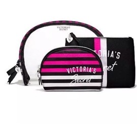 Victoria's Secret NWT VICTORIA'S SECRET SET 3 NEON PINK & BLACK COSMETIC MAKEUP BEAUTY BAGS TRIO