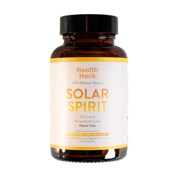 Health Hack Solar Spirit D3 + K2 Blend | Impulso Inspirado en los Beneficios del Sol con CoQ10, Glicinato de Magnesio, Resveratrol, B-Carotenos, Polvo de Zanahoria y Más | Apoyo Bienestar y Vitalidad