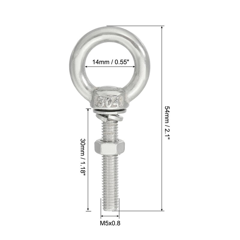 sourcing map M5 3/16"x1.18" Stainless Steel Eye Bolts Threaded Screw