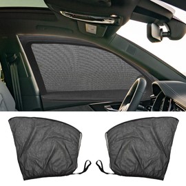 DUSCOKE 2PCS Car Window Shades, Stretch Mesh Sunshade Cover Block UV Rays for Front Windows, Breathable Car Window Screen for Baby, Heat, Bugs & Privacy Protection for SUVs Camping (Front Windows/SUV)