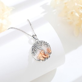 INFUSEU 925 Sterling Silver Mom Necklace for Women Mama Bear with 2 Cubs Mother Daughter Son Circle Pendant Tree of Life Family Jewelry Mommy Grandma Grandmother Gifts Cute Animal Present