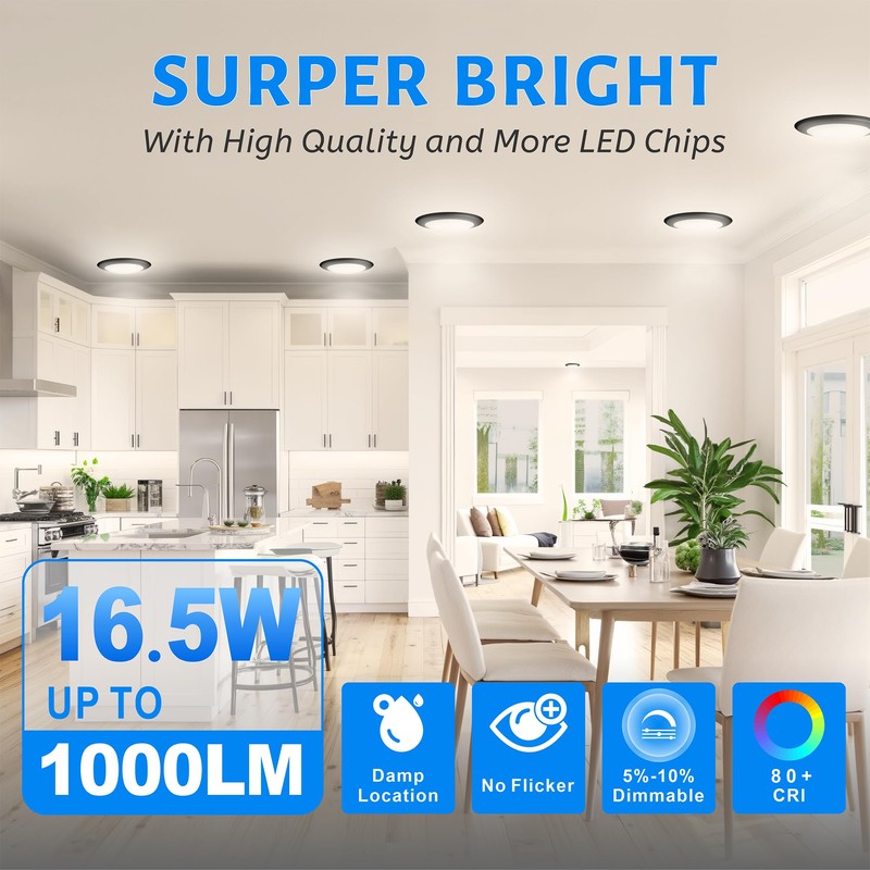 ECOELER 5/6" LED Flush Mount Disk Light, 16.5W 1000Lm, 5000K