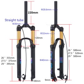 BOLANY 26/27.5/29 MTB Bike Air Suspension Fork Shock Absorber Rebound Adjustment 1 1/8 Straight Tube QR 9mm Travel 100mm Manual/Remote Locking Fit Mountain/Road Bike