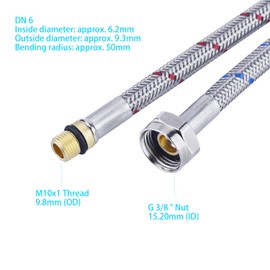 CREA Connection Hoses Flex Hose for Tap G 3/8 Inch x M10 DN6 70 cm Braided Stainless Steel Connection Hose Drinking Water Hose Flexible Tap Hose Reinforced Hose DVGW