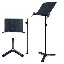 RANMING Music Stand Heavy Duty Music Stand Dual-Use Folding Sheet Music Stand Adjustable Music Note Stand with Microphone Holder Conductor's Sheet Music Stand for Violin,Orchestra (Black Blue)