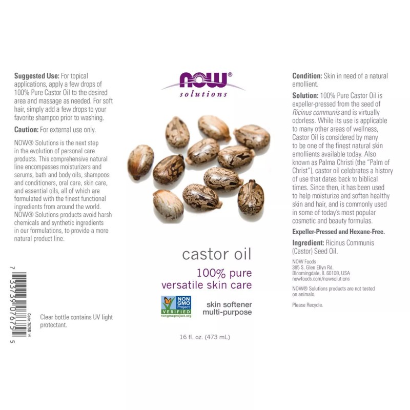 3 x NOW Castor Oil 16 fl oz
