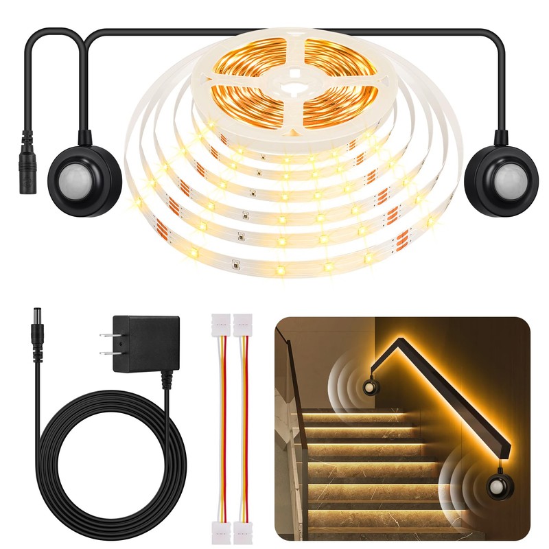 HOUHUI Dual Motion Sensor Light Indoor Under Bed Lights,16.4Ft Motion