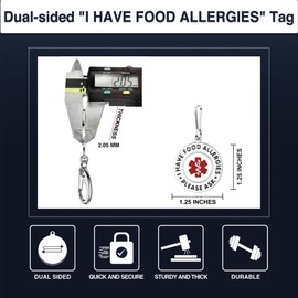 Divoti I Have Food Allergies Bag Tag 1.25" - with Zipper Pull | Pre-Engraved Stainless Steel Dual-sided | Bold Lettering