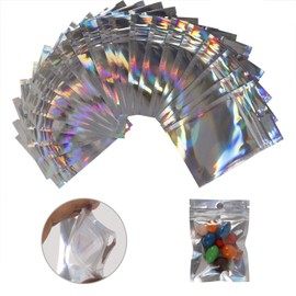 ZOENHOU 500 PCS 3 x 4 Inch Resealable Smell Proof Bags, Flat Clear Mylar Bags Holographic Rainbow Ziplock Storage Bags Plastic Packaging Bags for Jewelry Candies Screws