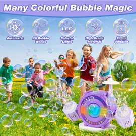 Automatic Bubble Machine for Kids Toddlers with LED Light -Double Bubble Blower for Indoor, Outdoor, Birthdays, Parties, Weddings and Playtime - Toy Gifts for Girls & Boys 3 4 5 6 7 8 9 10 (Purple)