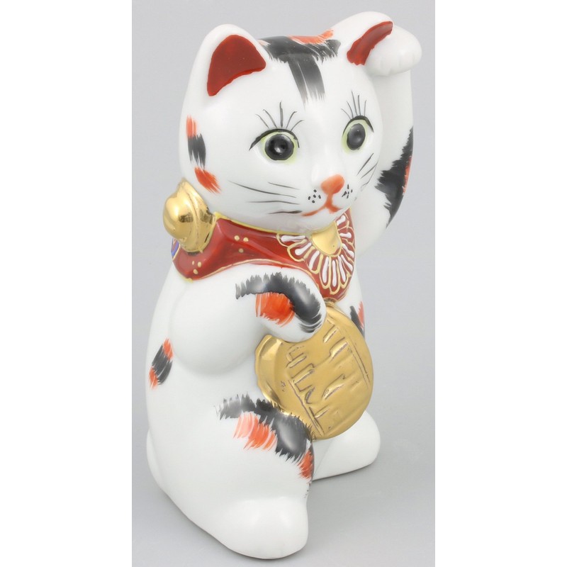 九谷焼 小判 Beckoning Cat No. 3 Hair A – 0070 