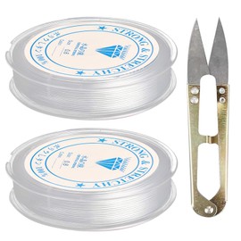 2 Spools of Elastic Bands for Bracelets, 0.6 mm x 15 m, 0.8 mm x 8 m with Scissors, Transparent Beads Thread Elastic Bracelets Making Yourself, String for Hanging Jewellery, Bracelet Making (Colour of