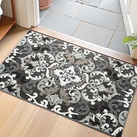 Color&Geometry Flower Design Indoor Door Mat with Non Slip Rubber Backed Dirt Trapper, 20"x31", Thin Front Door Mat, Dirt Resist, Low Profile Easy Clean Entry Mats for Entryway, Inside Entrance
