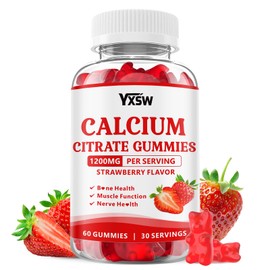 Calcium Citrate Gummies 1200mg, Chewable Calcium Supplement for Women & Men, Sugar Free Calcium for Bone, Muscle & Immune Support, Gluten Free, Vegan, Non-GMO, Strawberry Flavor, 60 Count