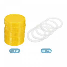 PATIKIL 70mm / 2-3/4" Regular Mouth Plastic Mason Jar Lids, 1Set/10 Pack Canning Jars Caps with Silicone Sealing Ring for Kitchen Storage, Yellow