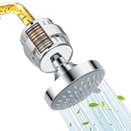 Regadera Filtro 20 Etapas, Cabezal 4'', 5 Modos Presión Anticloro | Cartucho Agua Dura, Elimina Cloro y Metales, Cuida Piel y Cabello, Instalación Fác