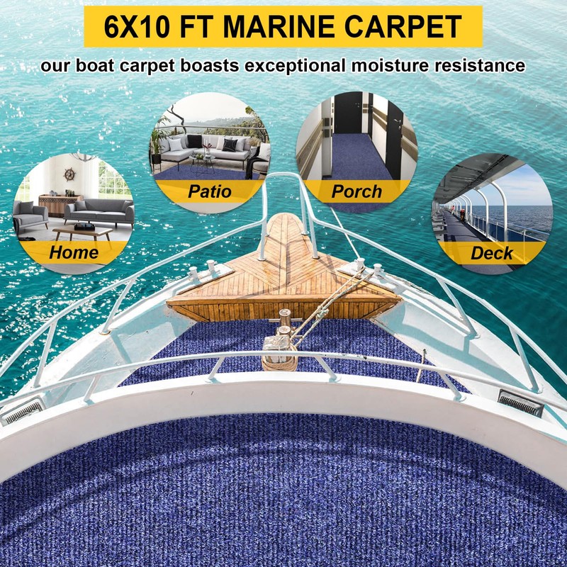 Grefinity Marine Carpet,6 FT x 10 FT Deep Blue Indoor
