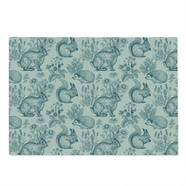 Ambesonne Animal Cutting Board, Sketch of Bunnies Hedgehog Squirrel Strawberry Herbs Daisy Flowers Print, Decorative Tempered Glass Cutting and Serving Board, Large Size, Eggshell and Dark Teal